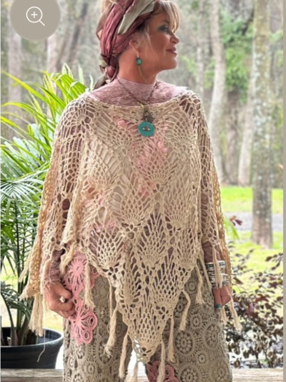 Jaded Gypsy Endless Love Boho Crochet Fringe Poncho in Beige